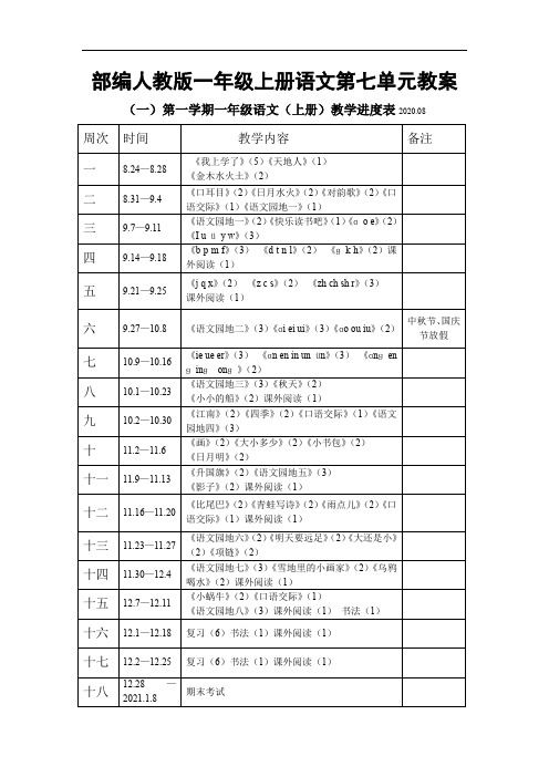 部编人教版一年级上册语文第七单元教案