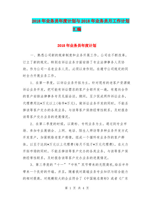 2018年业务员年度计划与2018年业务员月工作计划汇编.doc