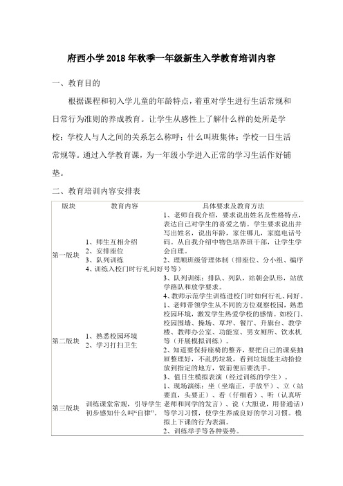 一年级新生入学教育培训内容