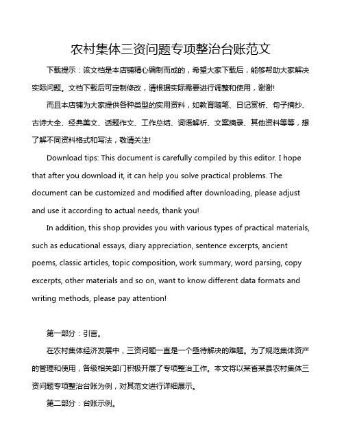 农村集体三资问题专项整治台账范文