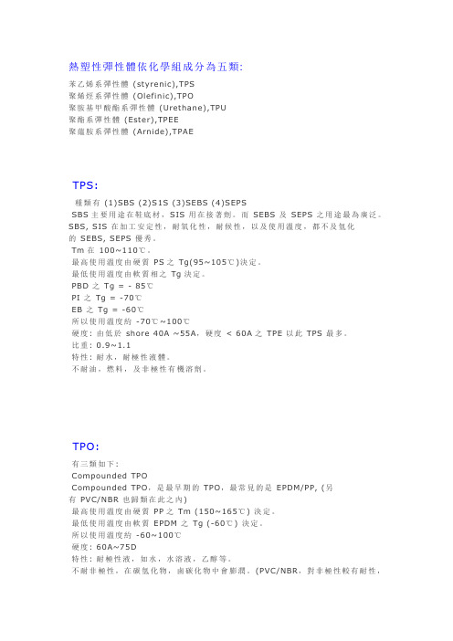 热塑性弹性体依化学组成分为五类