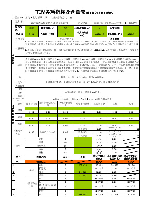多层地下室部分(指标表)