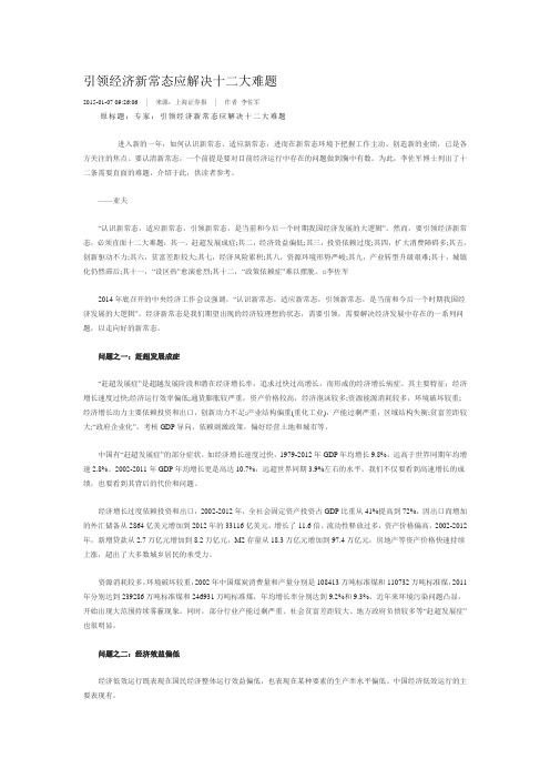 引领经济新常态应解决十二大难题