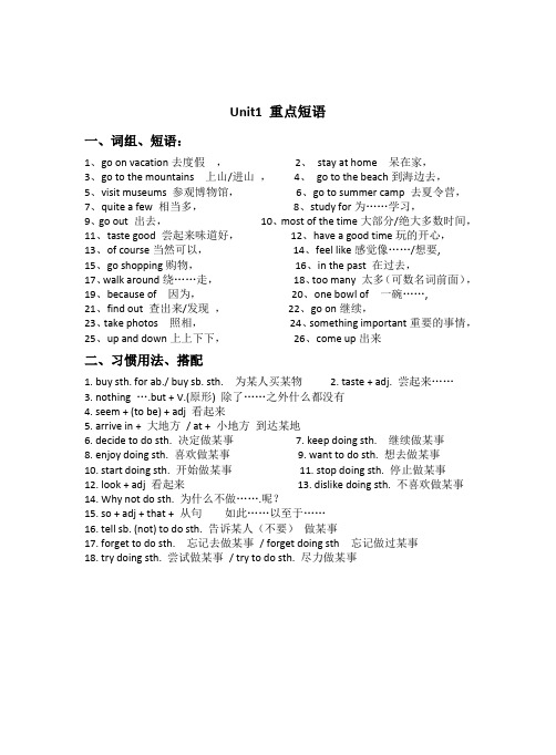 Unit1 重点短语