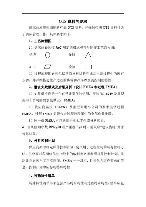 OTS资料的要求