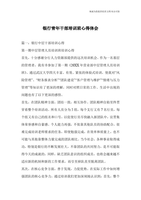 银行青年干部培训班心得体会