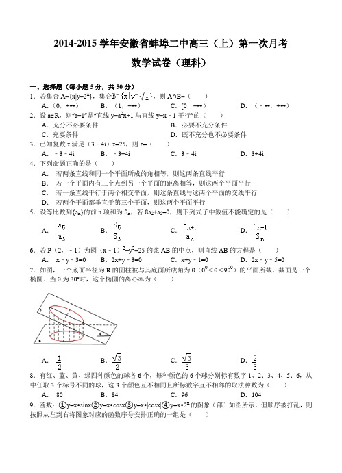 安徽省蚌埠市第二中学2015届高三上学期第一次月考数学理试题 含答案