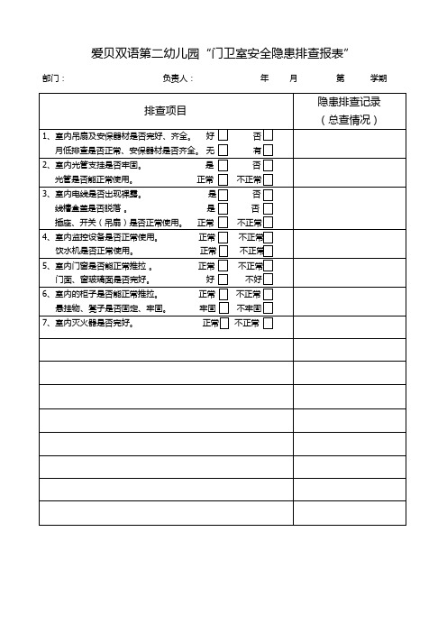 幼儿园门卫安全隐患排查表