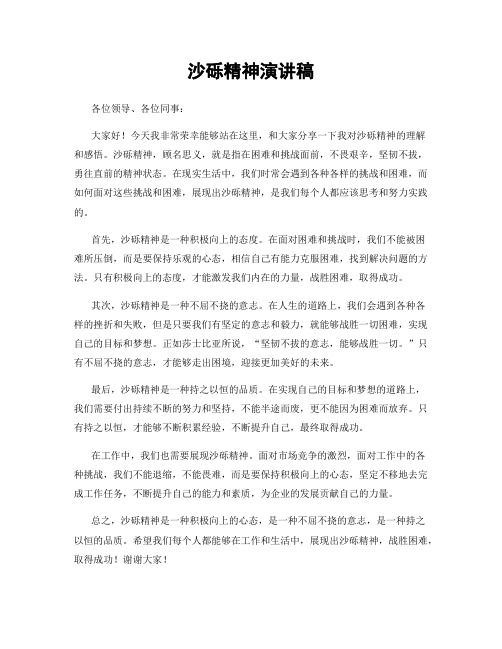 沙砾精神演讲稿