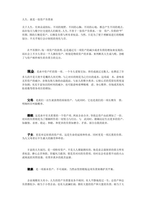 人生,就是一张资产负债表