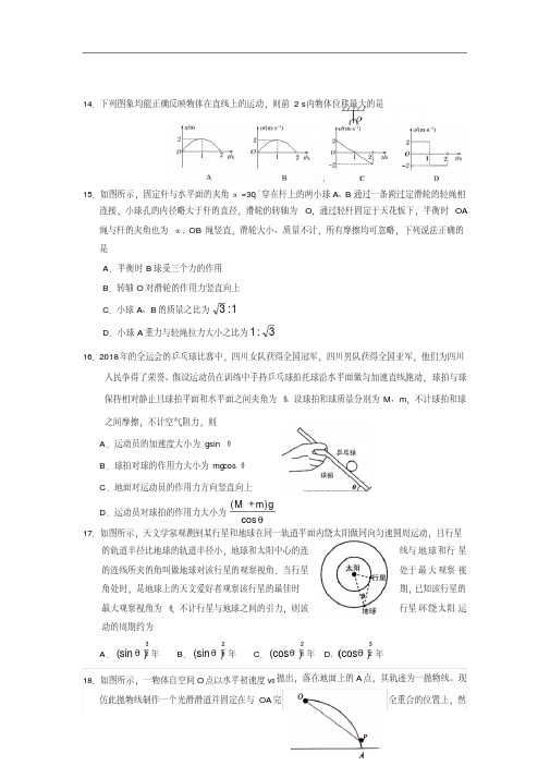 四川省遂宁市高中2019届高三零诊理综-物理试题