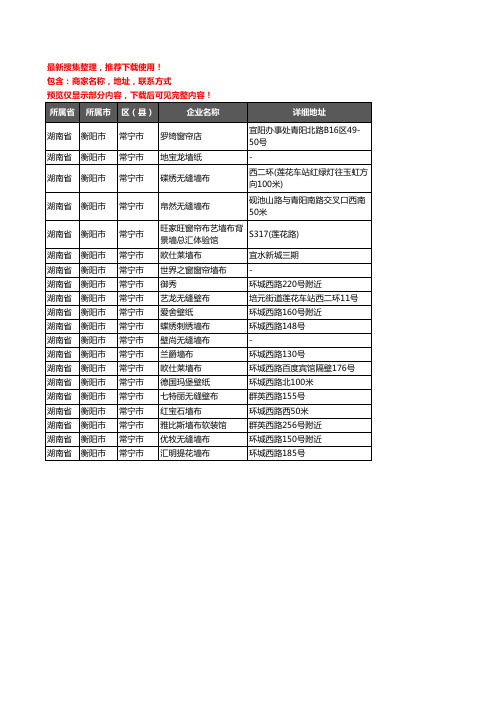 新版湖南省衡阳市常宁市壁纸企业公司商家户名录单联系方式地址大全20家