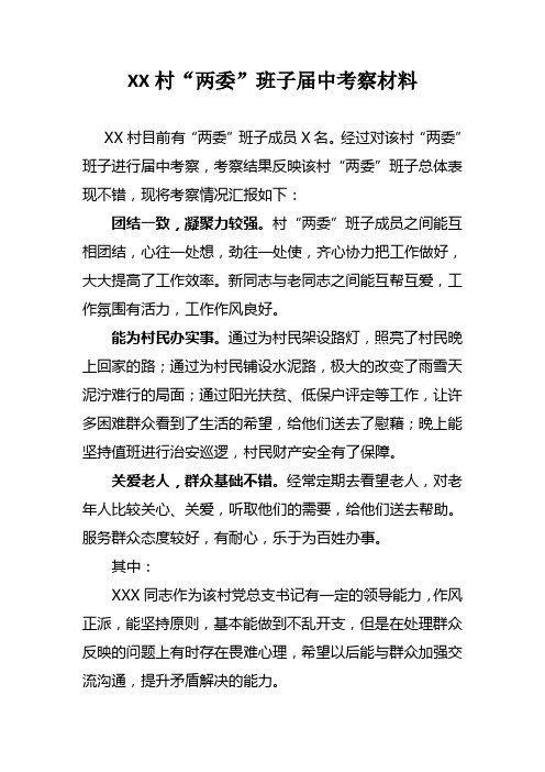 XX村“两委”班子考察材料