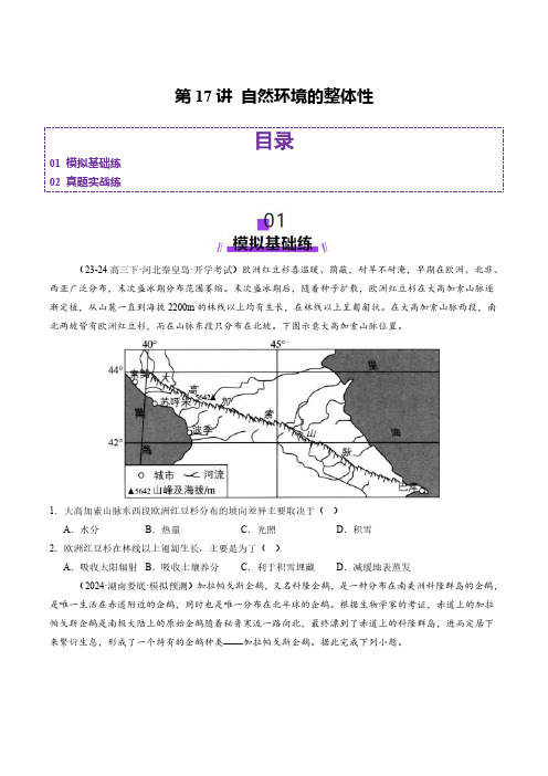 第17讲 自然环境的整体性(练习)(学生版) 2025年高考地理一轮复习讲练测(新教材新高考)