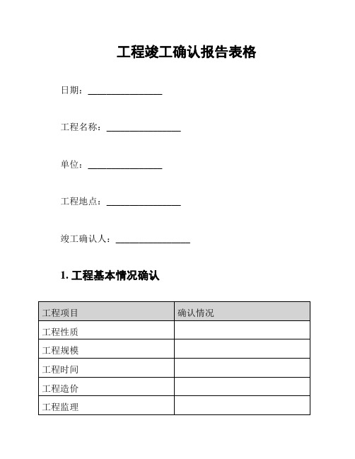 工程竣工确认报告表格