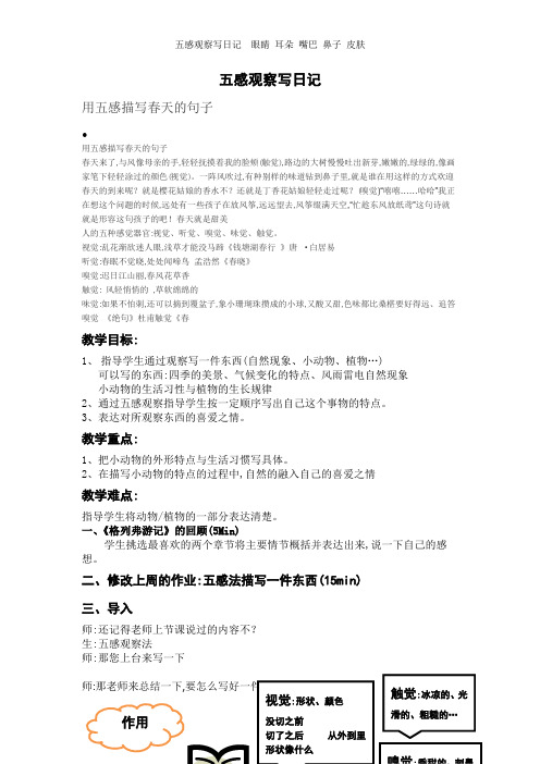 五感观察写日记  眼睛 耳朵 嘴巴 鼻子 皮肤