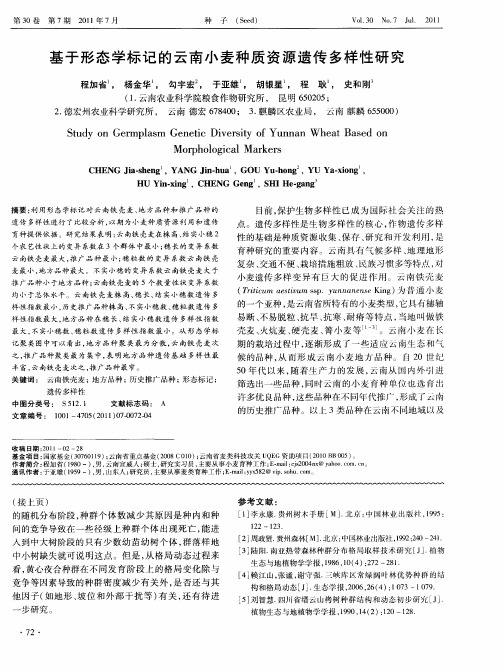 基于形态学标记的云南小麦种质资源遗传多样性研究