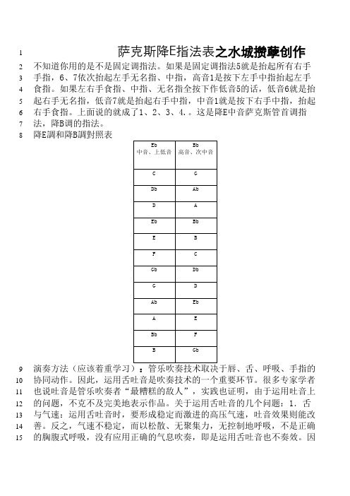 萨克斯降E指法表