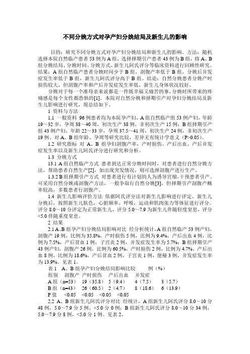不同分娩方式对孕产妇分娩结局及新生儿的影响