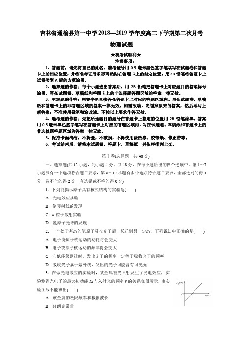2018-2019学年吉林省白城市通榆县第一中学高二下学期第二次月考物理试题