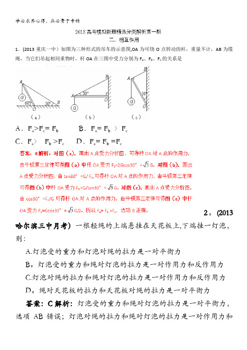 2013年高考物理模拟新题精选分类解析 第1期 专题02 相互作用含答案