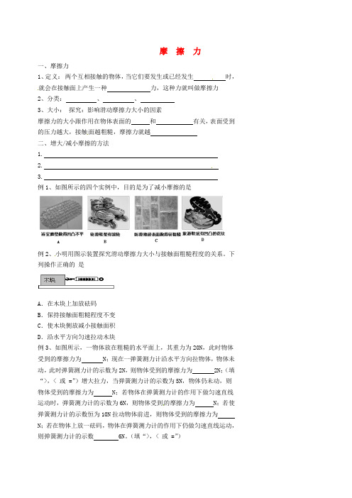 北京市第四中学2017年中考物理冲刺复习 力与机械 专题3 摩擦力训练(无答案)