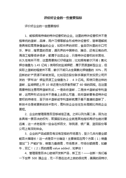 评价好企业的一些重要指标