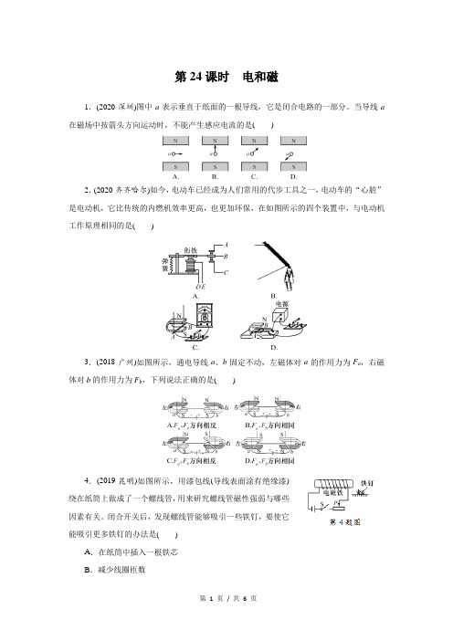浙江中考科学专题复习提分课时作业第24课时 电和磁