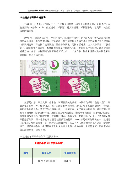 12生肖兔年邮票价格查询