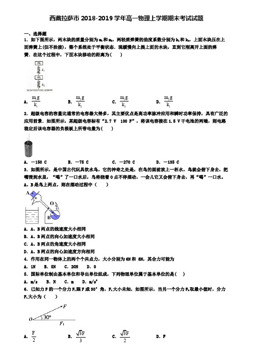 西藏拉萨市2018-2019学年高一物理上学期期末考试试题