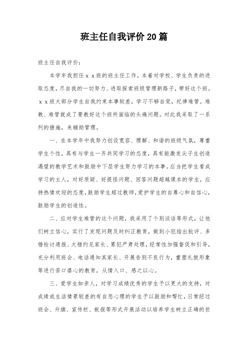 班主任自我评价20篇