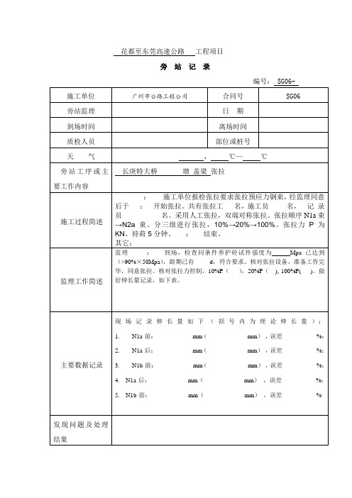 旁站记录--预应力张拉