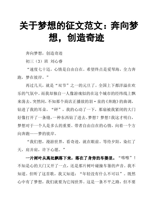 关于梦想的征文范文：奔向梦想,创造奇迹