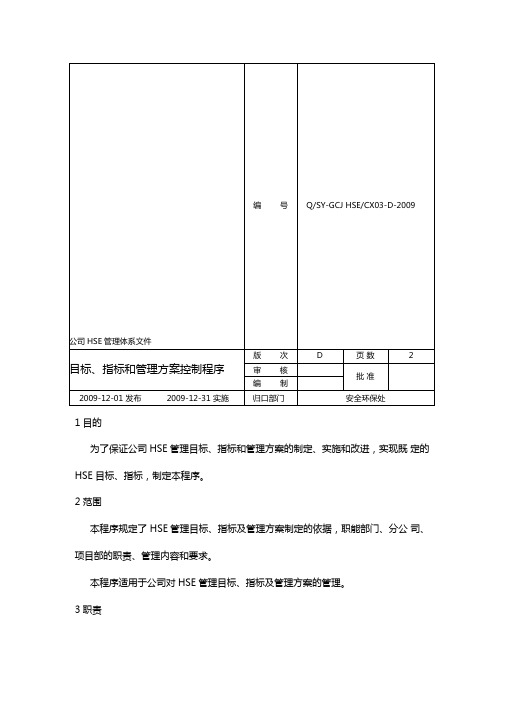目标、指标和管理方案控制程序