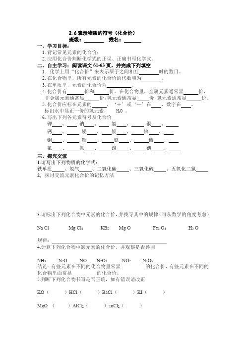 2020-2021学年浙教版八年级科学下第二章第6节 表示物质的符号导学案