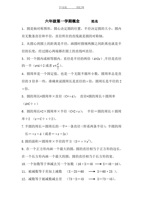六年级数学(背诵)