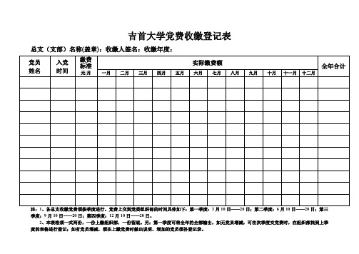 吉首大学党费收缴登记表