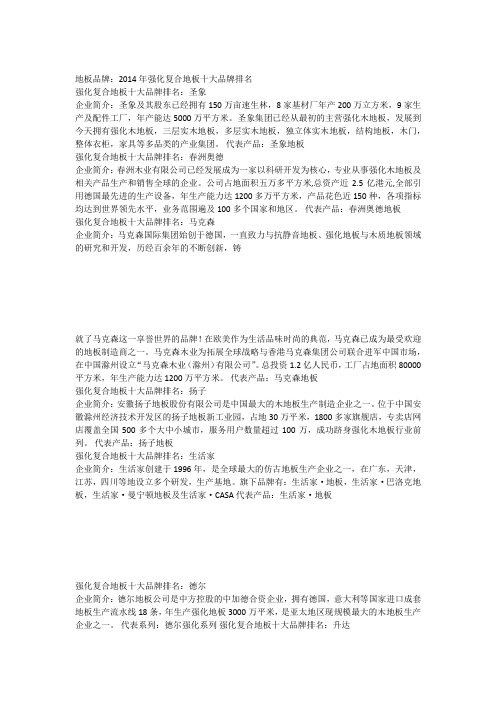 最新2014年地板行业十大品牌网络排名