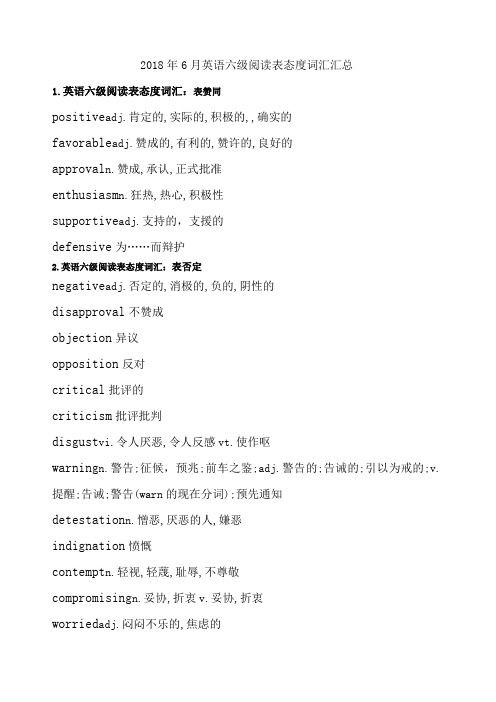 英语六级阅读表态度词汇汇总