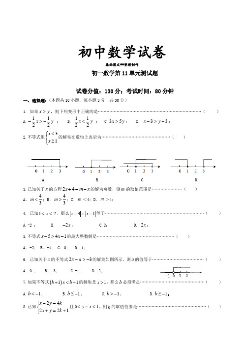 苏科版数学七年级下册初一第11单元测试题.docx
