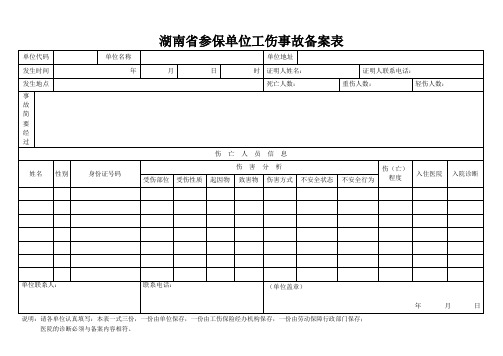 湖南省参保单位工伤事故备案表