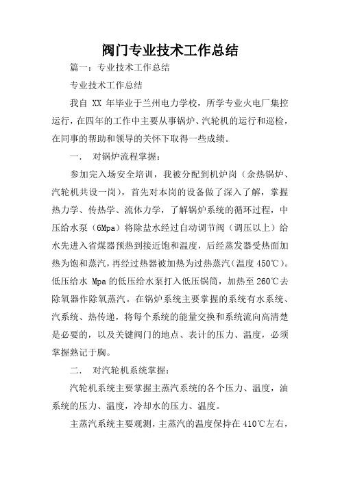 阀门专业技术工作总结