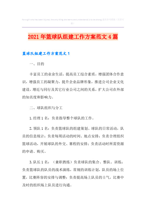 2021年篮球队组建工作方案范文4篇