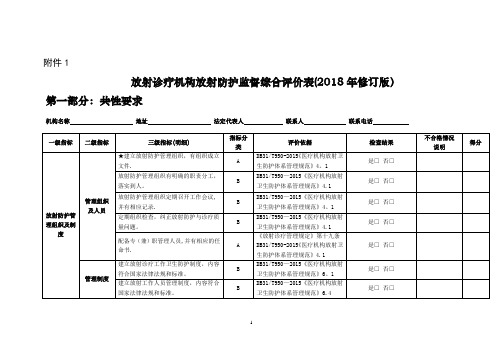 放射诊疗机构放射防护监督综合评价表