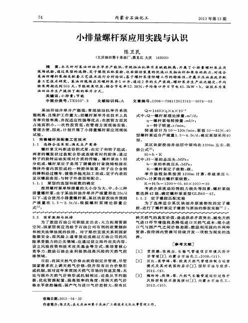 小排量螺杆泵应用实践与认识