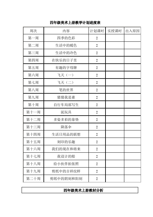 小学美术人美版四年级上册全册教案