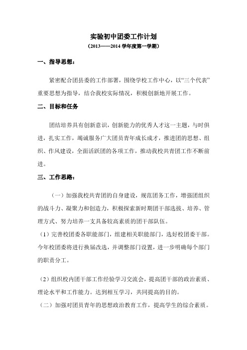 2013.8学校团委工作计划