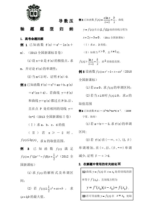 原创高三导数压轴题题型归纳