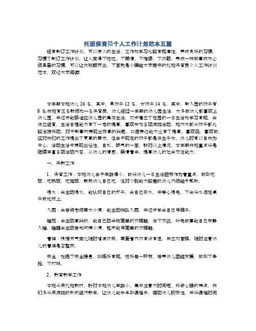 托班保育员个人工作计划范本五篇