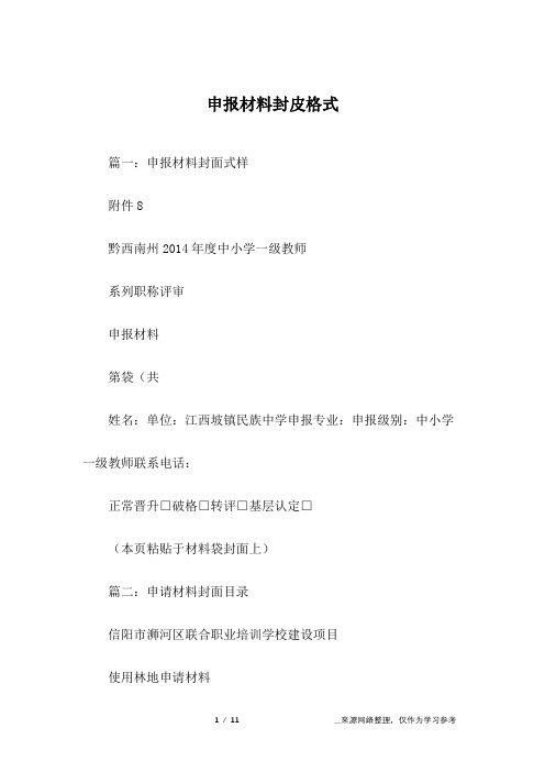 申报材料封皮格式